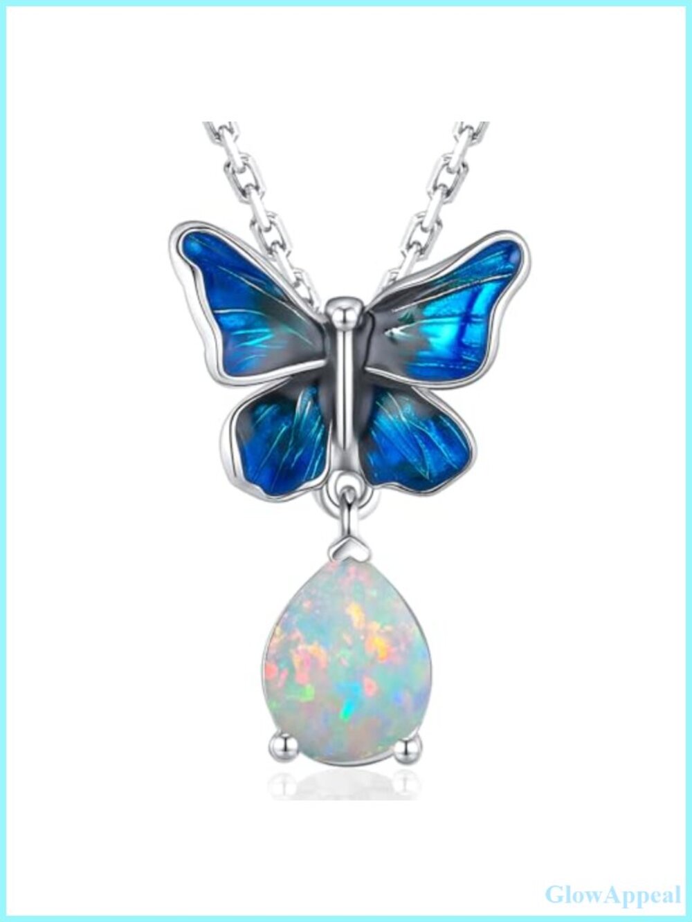 925 Sterling Silver Butterfly Necklace October Birthstone Created Opal Pendant